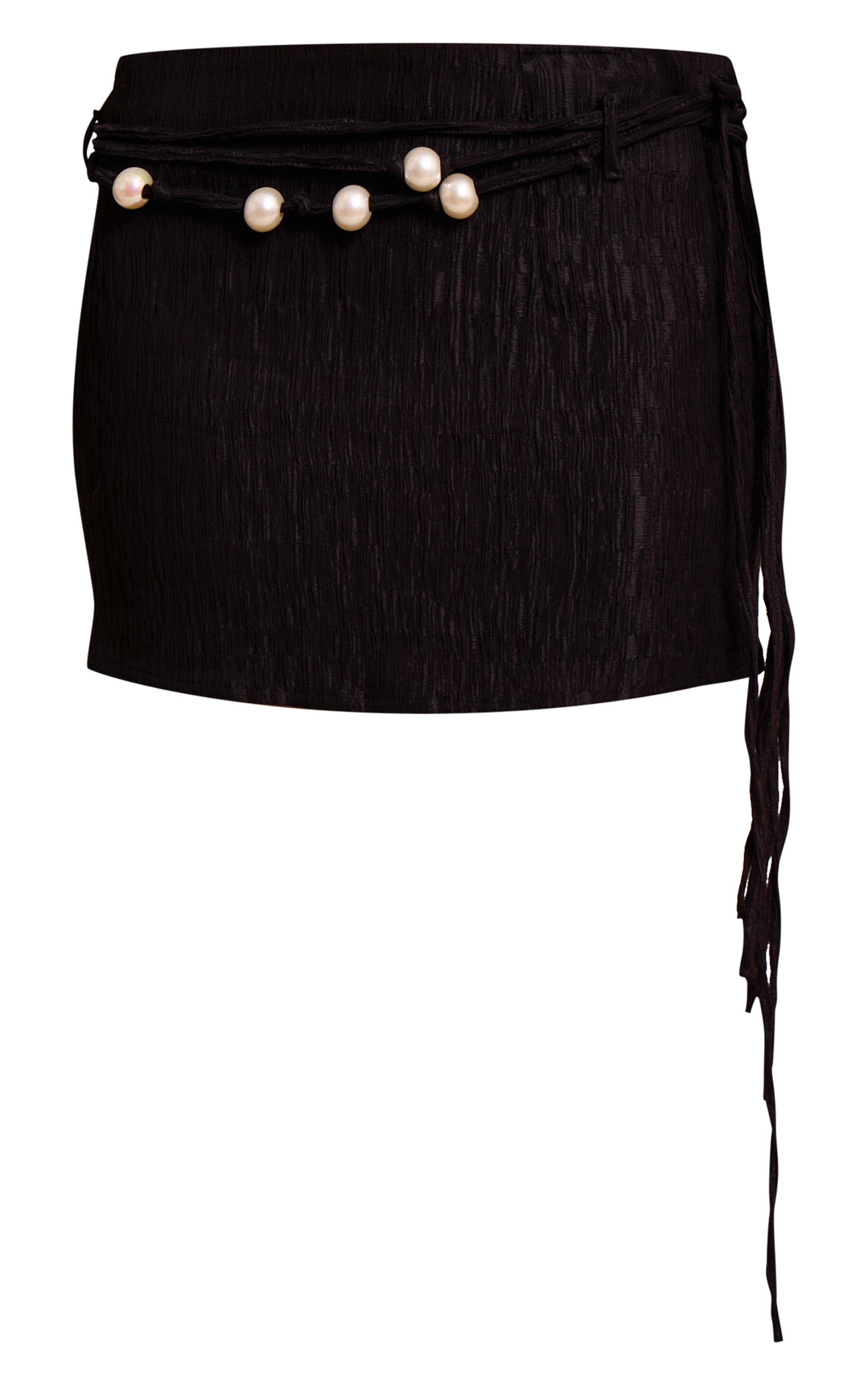 Black Crinkle Textured Bead Detail Mini Skirt image 6