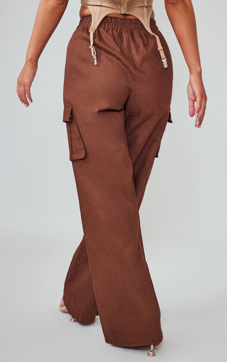 Pantalon cargo large chocolat à taille haute image 3