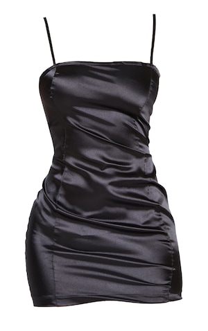 Petite Black Strappy Straight Neck Bodycon Dress | Petite ...