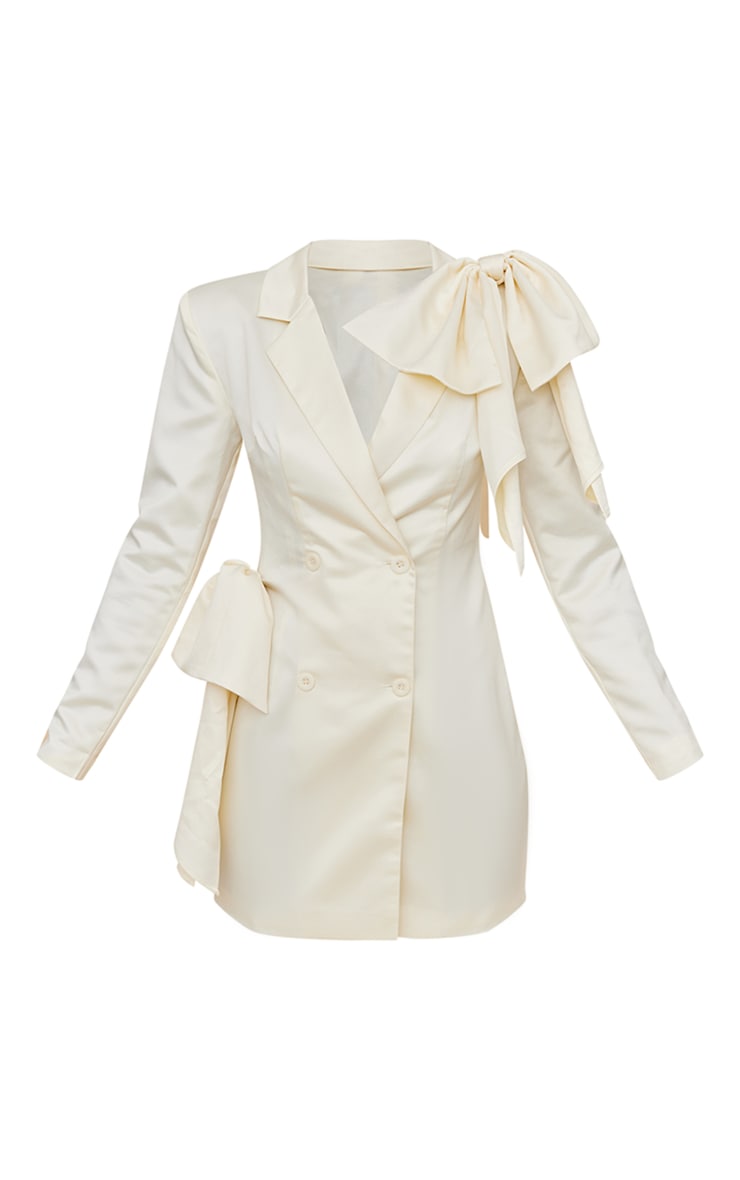 Cream Bow Shoulder Satin Blazer Dress image 5