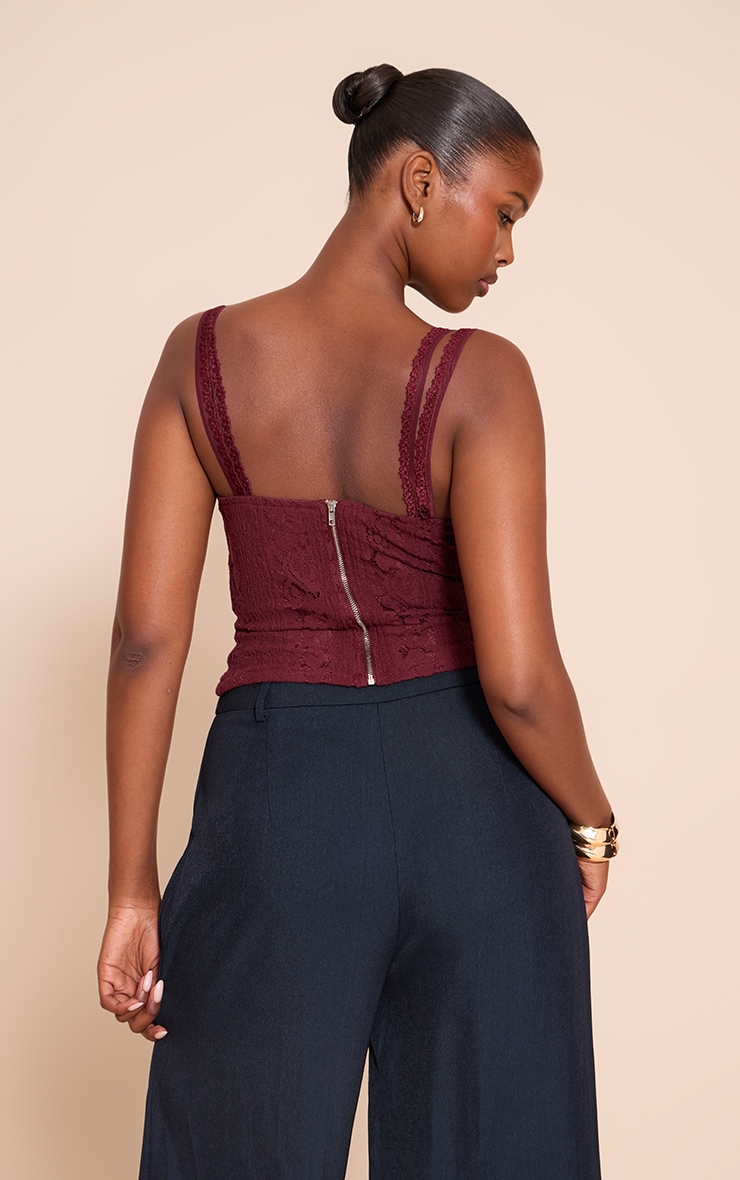 Wine Lace Detail Strappy Cropped Corset Top image 2
