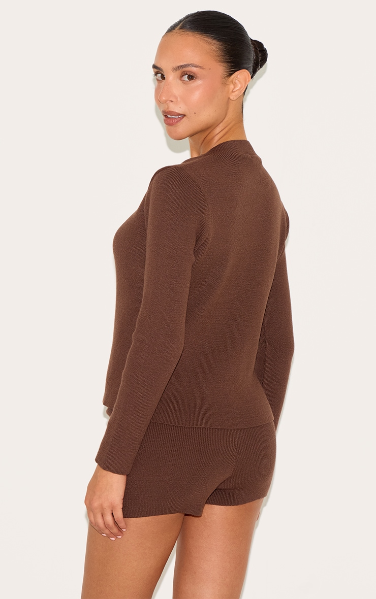 Petite Chocolate Knitted Button Up Cardigan image 2