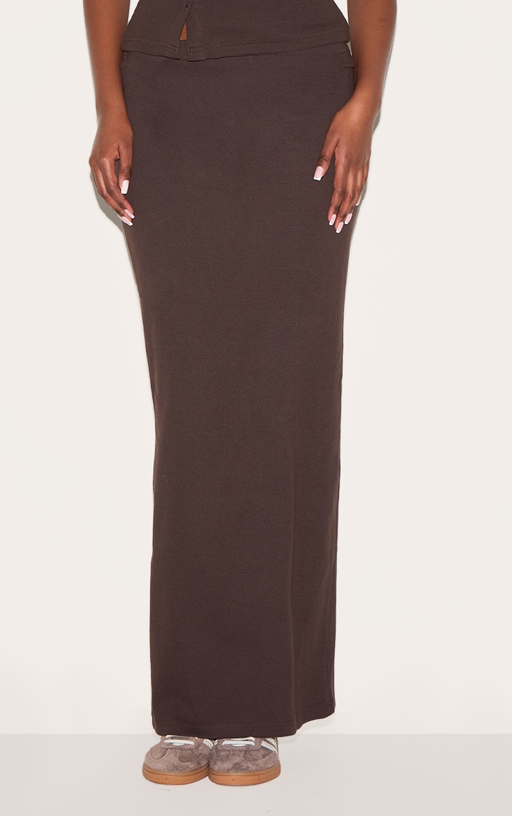 Chocolate Ribbed Maxi Mid Rise Skirt image 2