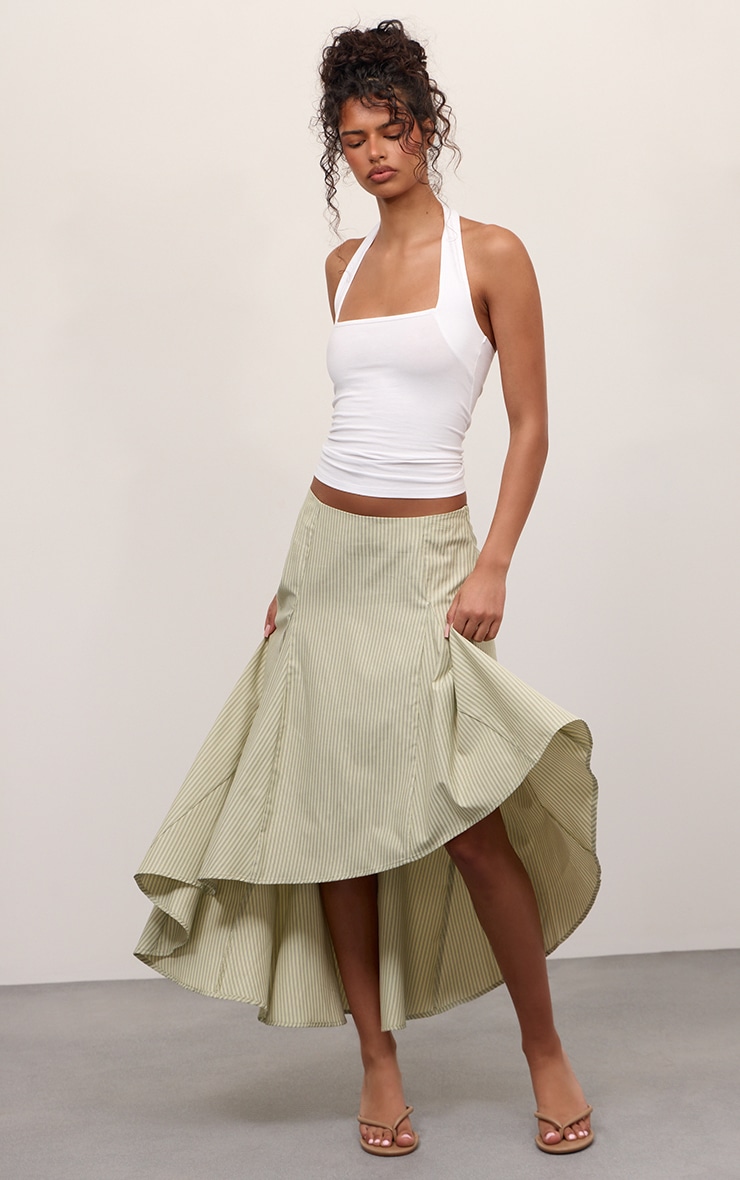 Green Stripe Hanky Hem Midaxi Skirt