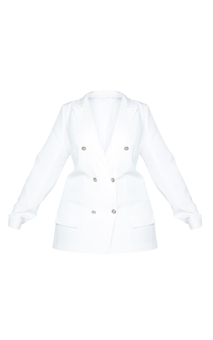 Plus White Oversized Button Detail Blazer image 5