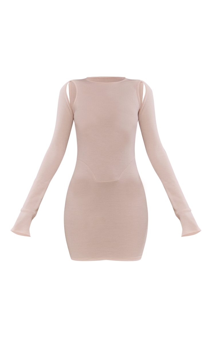 Sand Textured Rib Shoulder Cut Out Bodycon Dress image 5