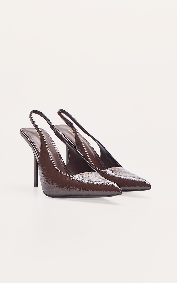 Chocolate Crinkle Heeled Sling Back Court Shoe image 4