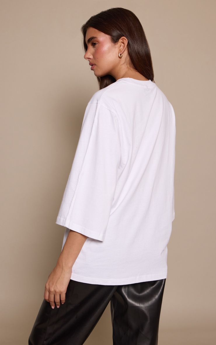 White Cotton Oversized Extreme Sleeve Detail T-Shirt  image 2