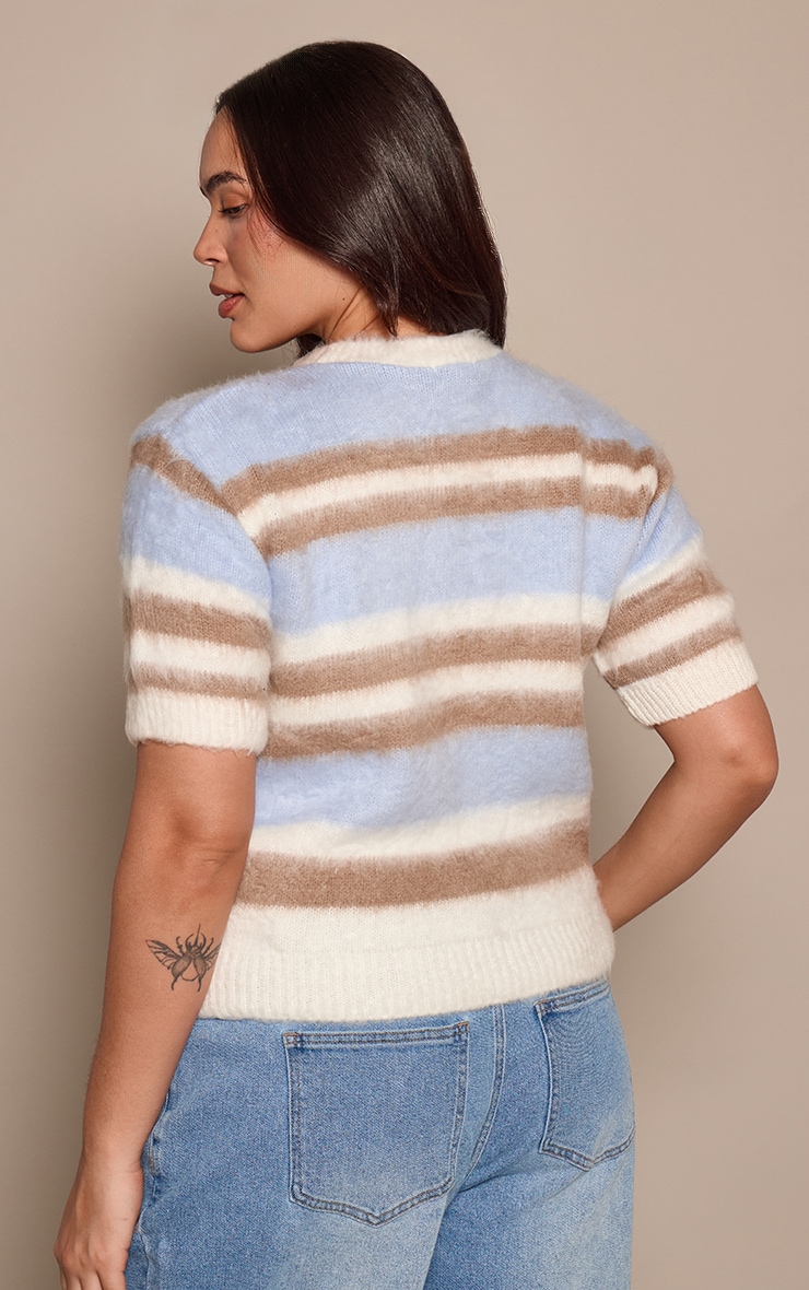  Plus Soft Grey Brushed Striped T-Shirt image 2