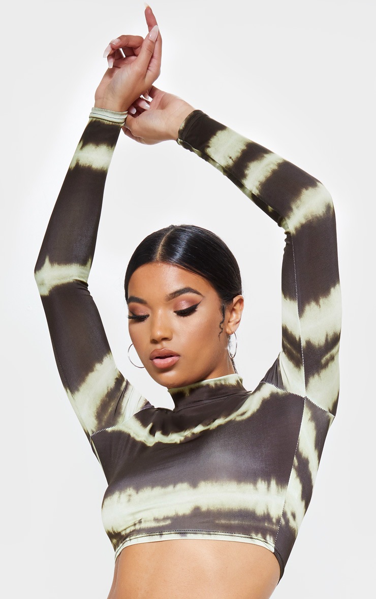 Femmes Tie-dye Imprimé Col De Broderie À Manches Longues Pull Blouse Tops G210 Vert