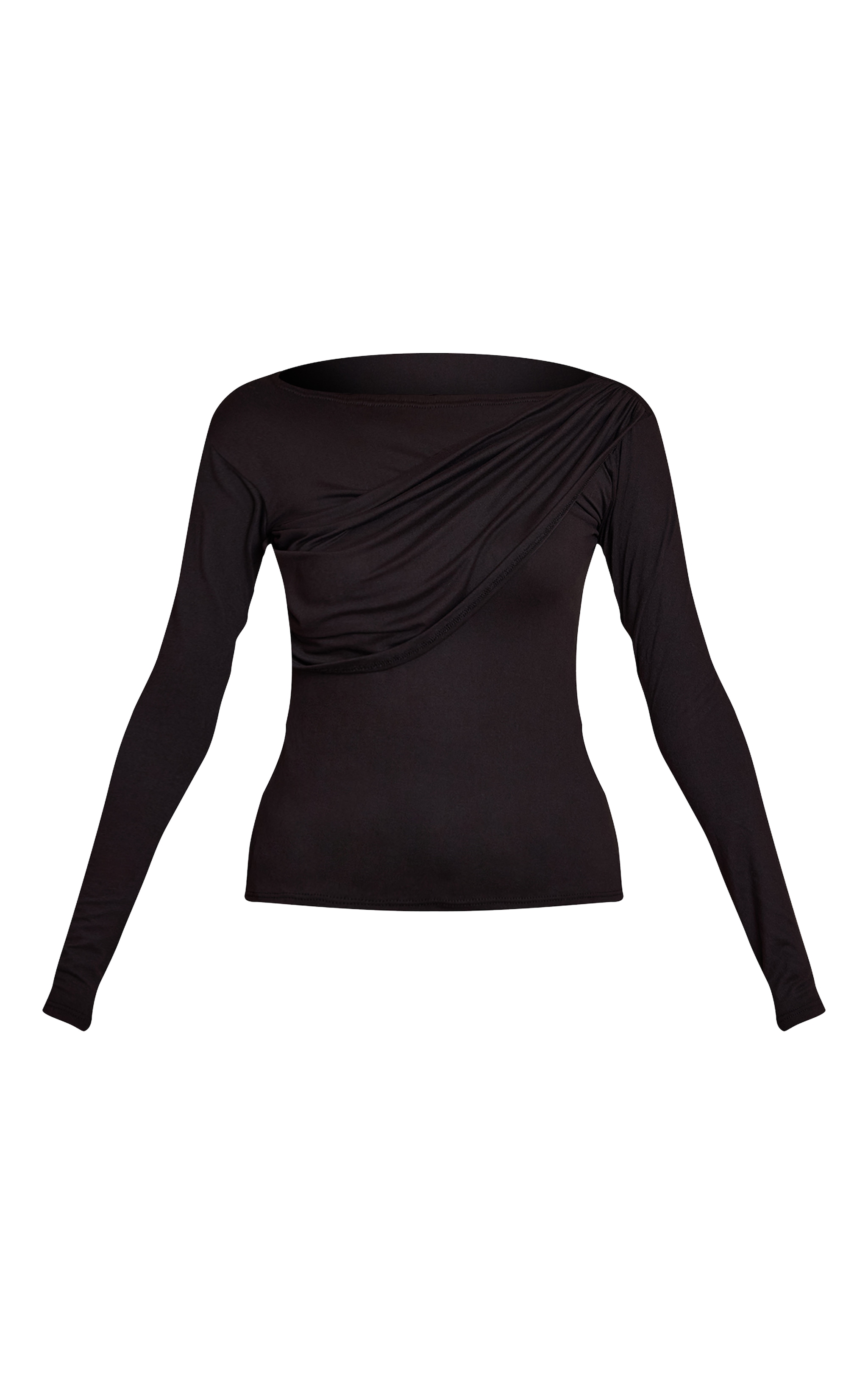 Black Soft Touch Drape Detail Long Sleeve Top image 5
