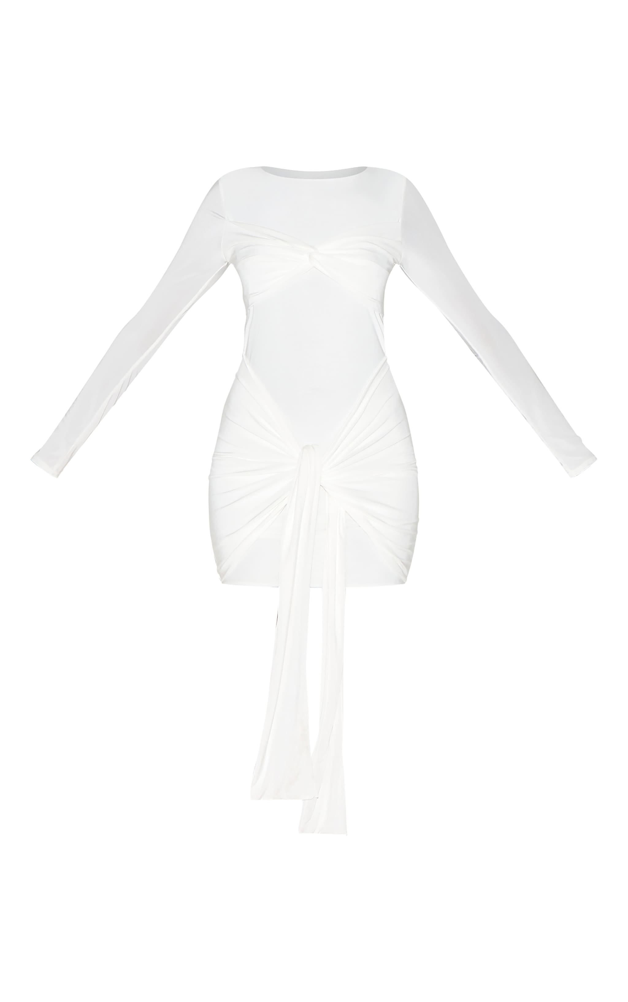 White Slinky Long Sleeve Wrap Twist Detail Mini Dress image 5