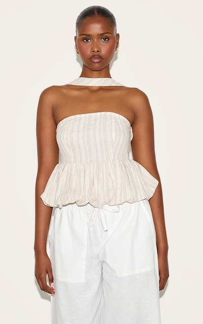 Top beige à rayures et ourlet bouffant