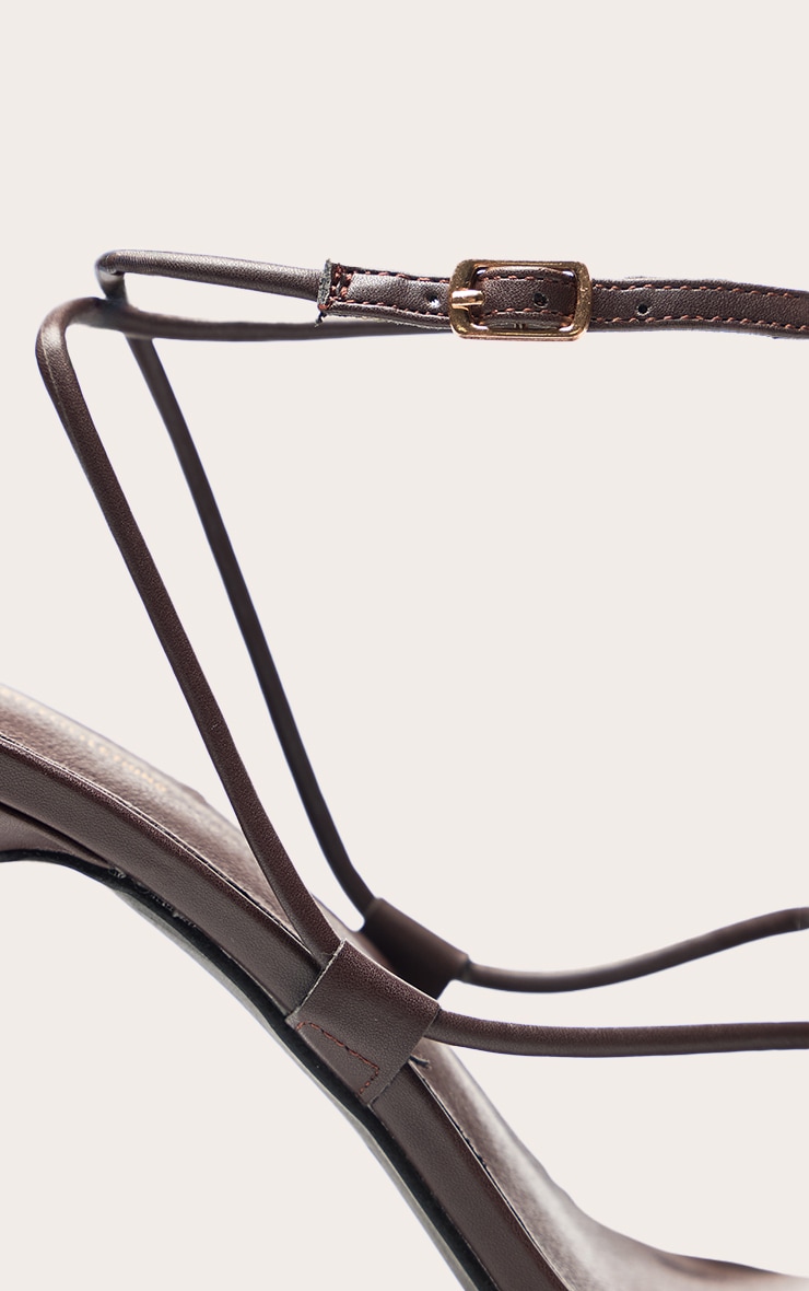 Chocolate PU Twist Strap Point Toe Heeled Sandals image 5