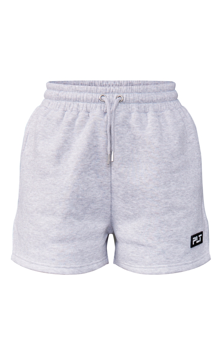 PRETTYLITTLETHING Ash Grey Badge Oversized Runner Shorts image 6