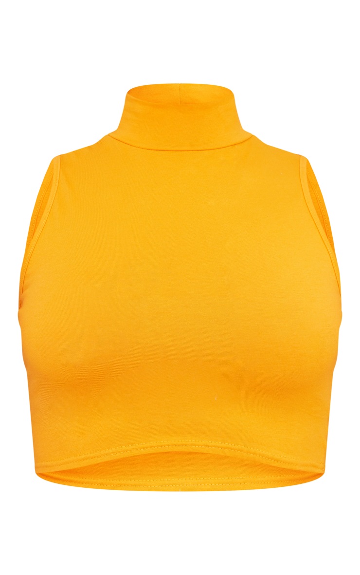 Orange Basic Cotton High Neck Crop Top image 5