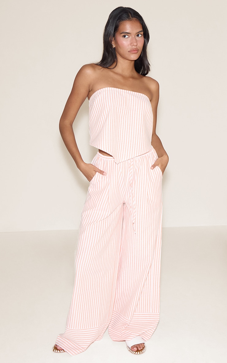 Orange Pinstriped Bandeau Dipped Hem Top image 3