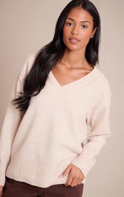 Tall Pull en maille tricot avoine à col en V