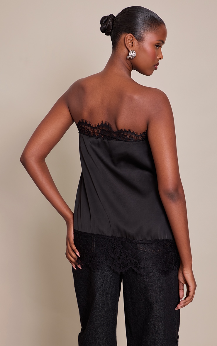 Black Double Lace Trim Satin Bandeau image 2
