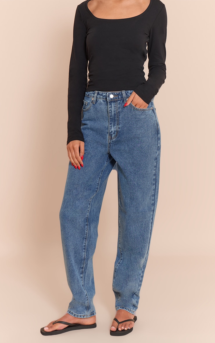 Tall Mid Blue Wash High Waist Mom Jeans image 2