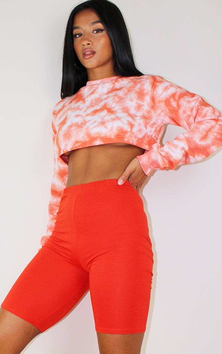 Petite Orange Tie Dye Extreme Cropped Sweater