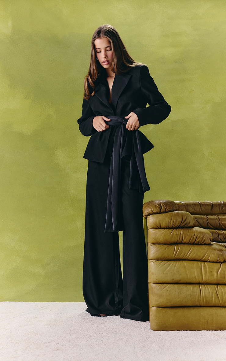 Black Woven Wide Leg Trousers