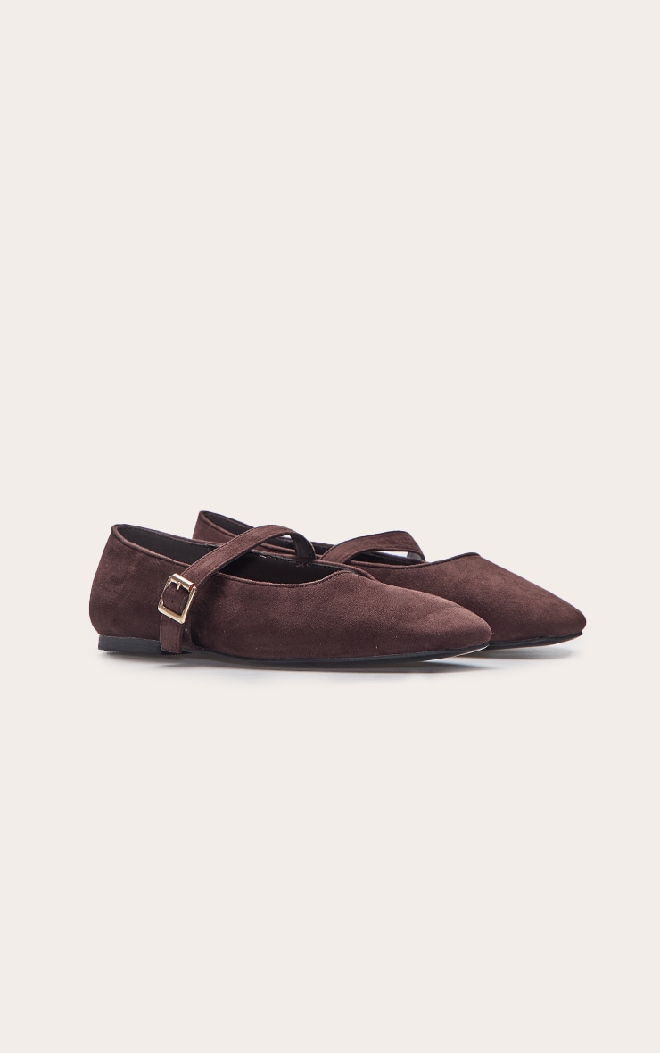 Chocolate Faux Suede Square Toe Buckle Ballet Flats image 3