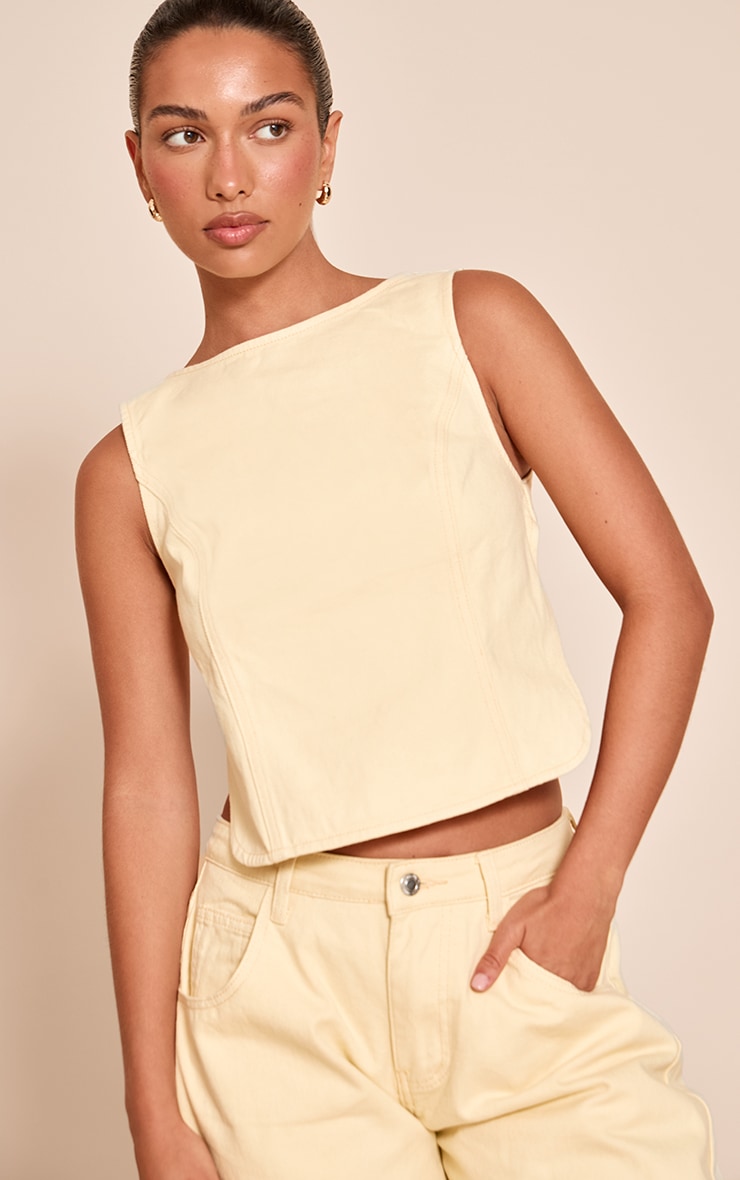 Butter Cream Tie Back Sleeveless Denim Top image 2