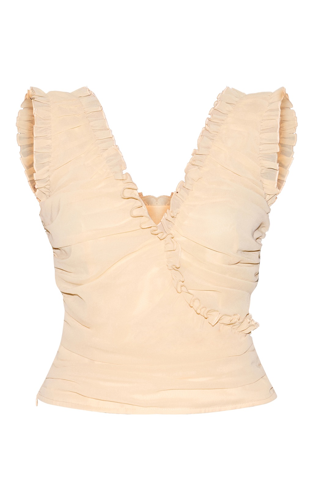 Butter Cream Chiffon Ruffle Ruched Sleeveless Top | Tops | PLT