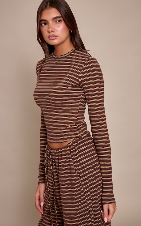 Chocolate Striped Soft Fleece Long Sleeve Top