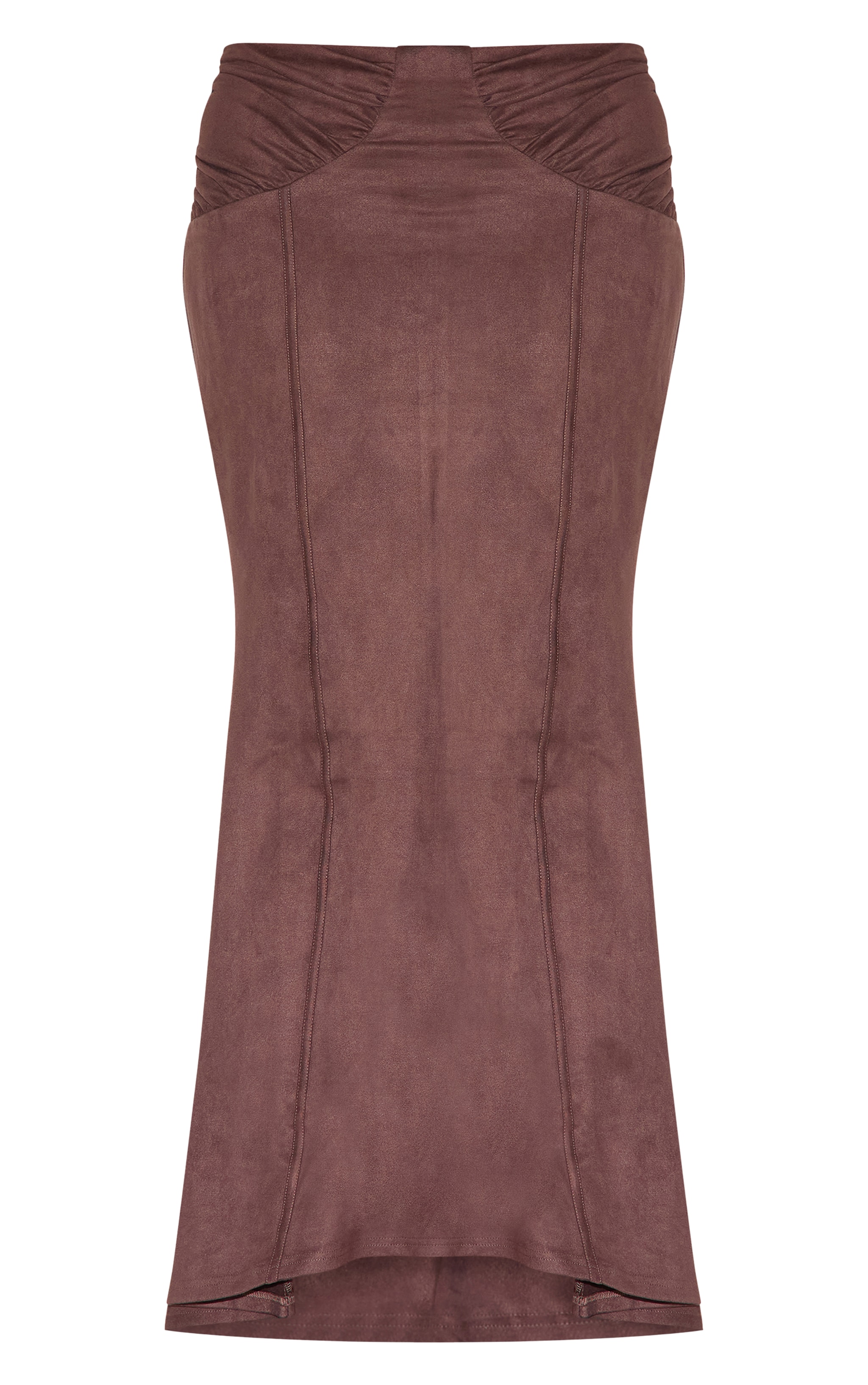 Plus Chocolate Faux Suede Ruching Waist Detail Maxi Skirt image 5