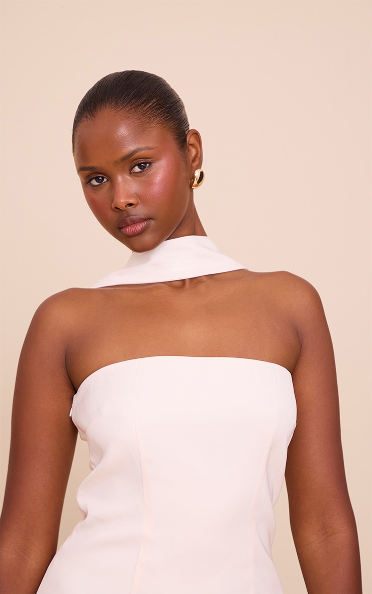 Butter Cream Woven Scarf Detail Bandeau Shift Dress image 4