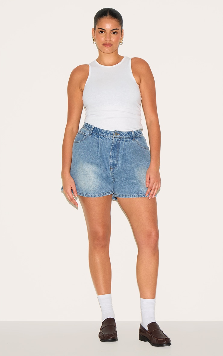 Plus Short en jean vintage clair délavé à taille haute et ourlets larges image 1
