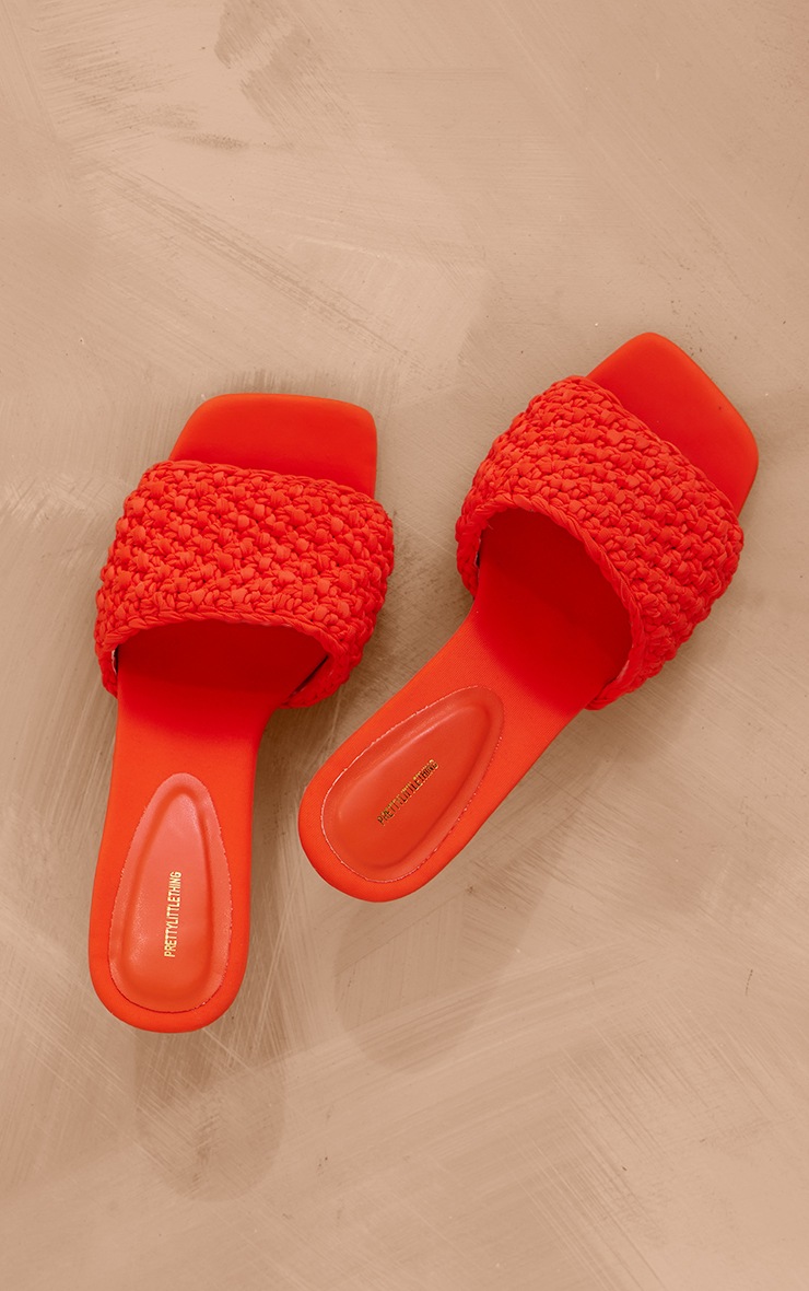 Orange Square Toe Crochet Strap Mid Heeled Mules image 3