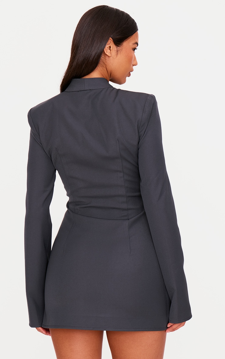 Charcoal Tailored Overlap Long Sleeve Bodycon Dress image 2