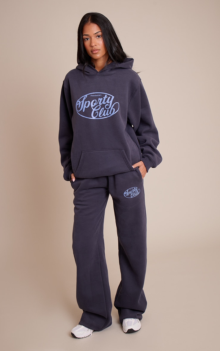 Tall Navy Sports Club Cotton Fleece Oversized Pull Over Hoodie image 3