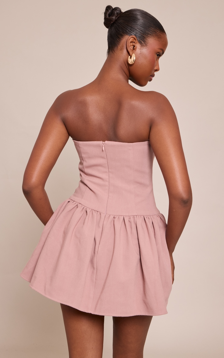 Dusty Pink Woven Bandeau Corset Frill Hem Mini Dress image 2