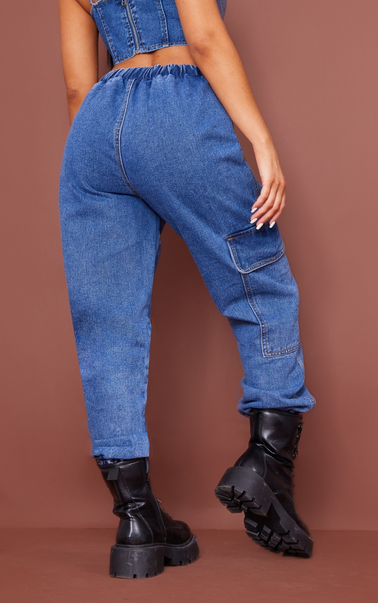 Mid Blue Wash Cargo  Jeans Track Pants image 3