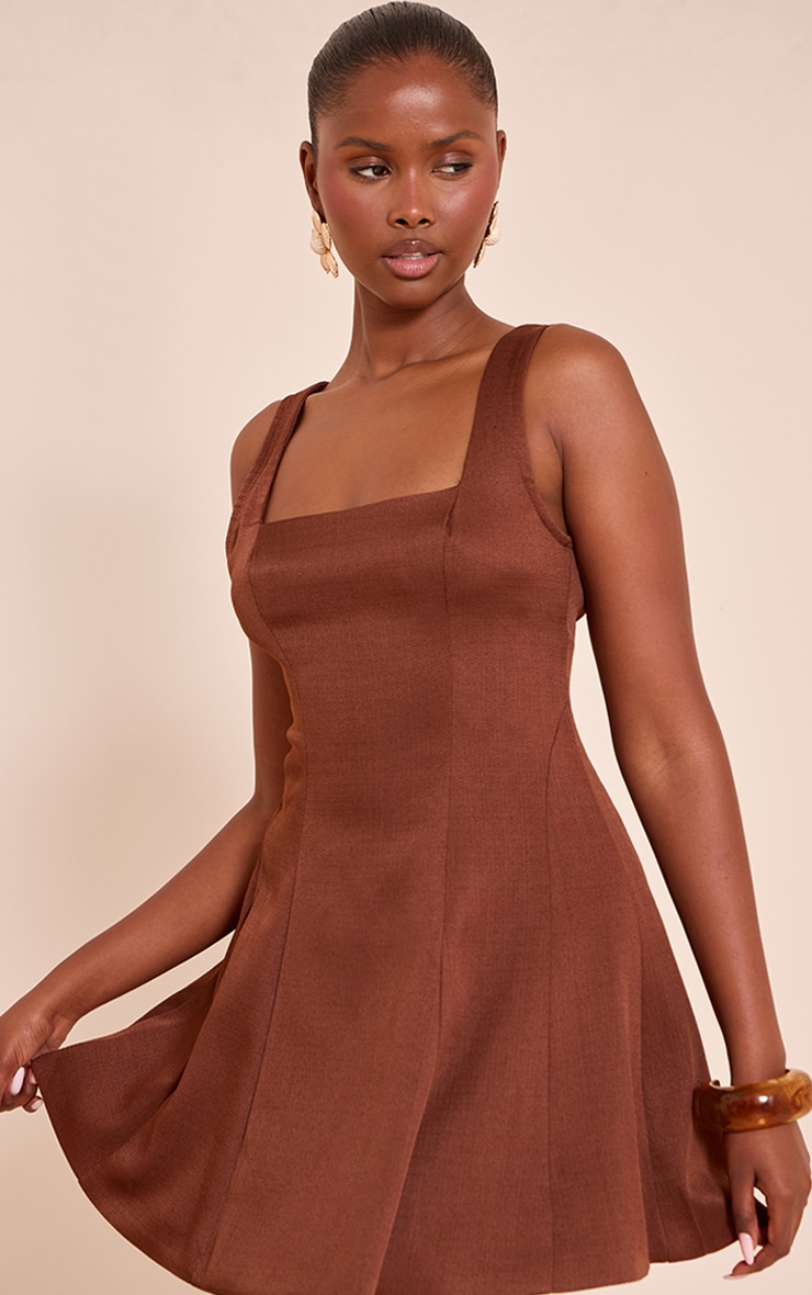 Chocolate Woven Scoop Neck Sleeveless Shift Dress image 1