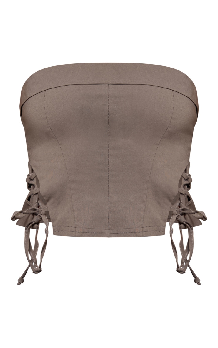 Khaki Stretch Woven Lace Up Bottom Corset Top image 5