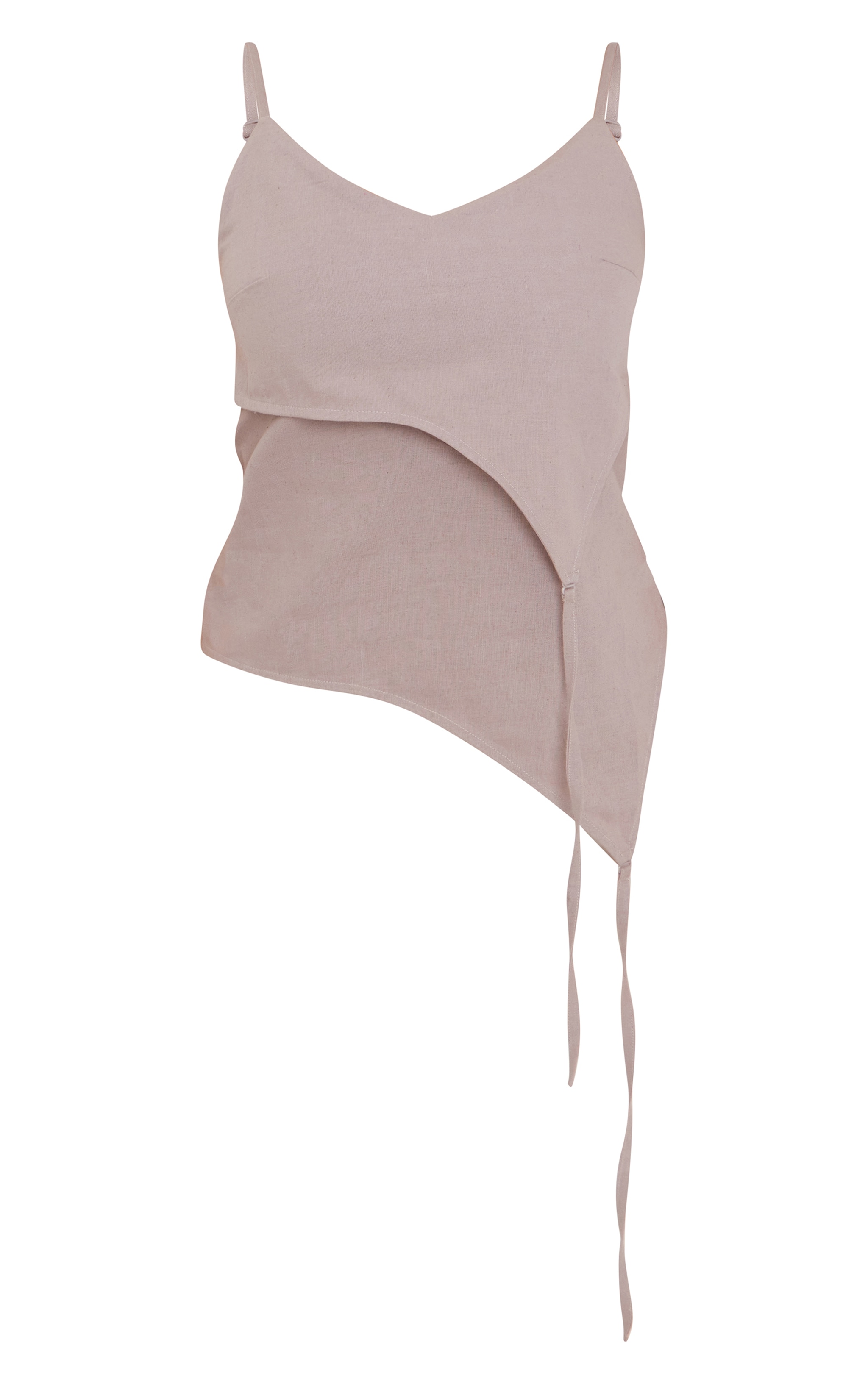 Taupe Linen Asymmetric Strappy Detail Cami Top image 5