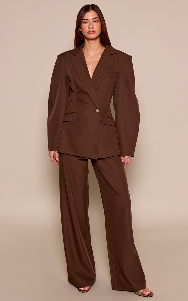 Dark Brown Woven High Waist Tailored Pants