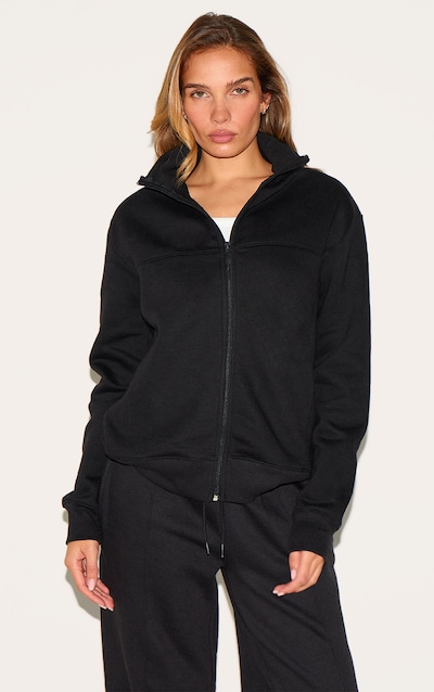 Black Seamed Detail Zip Through Track Top
