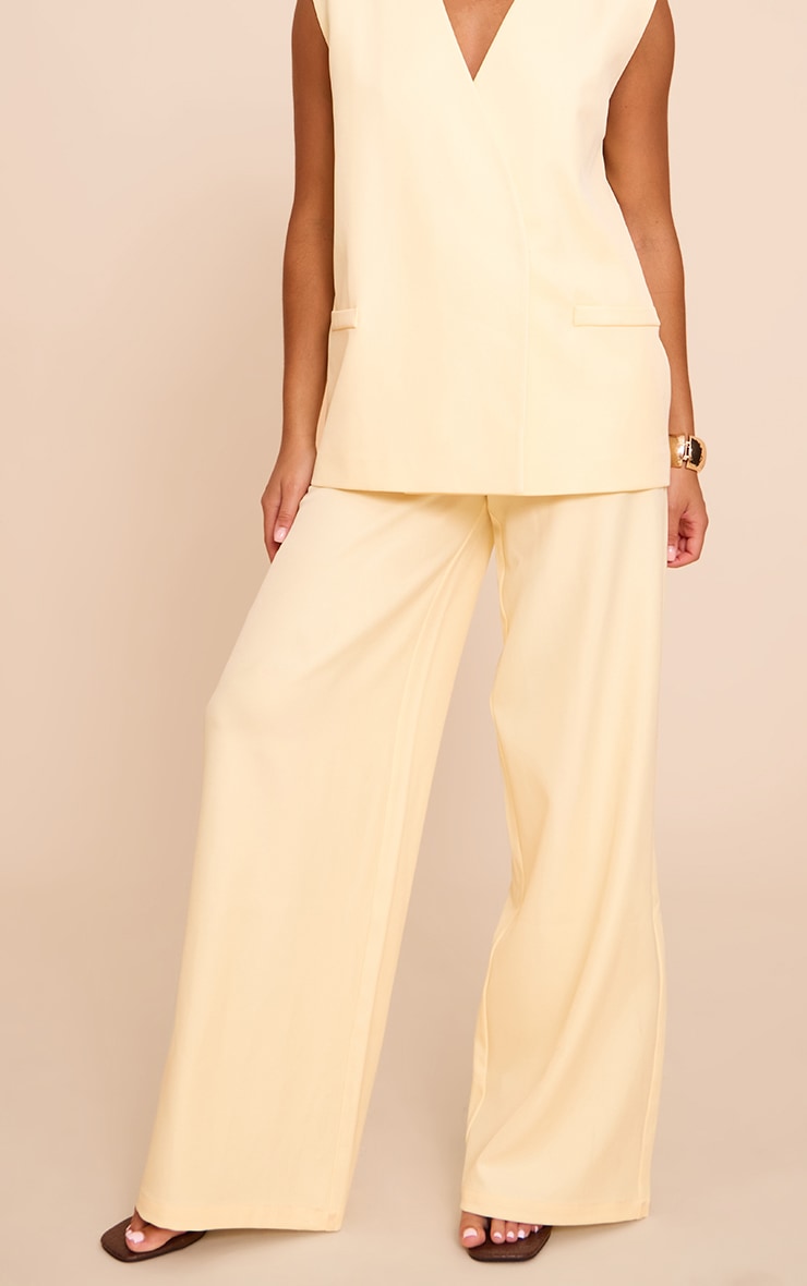 Butter Yellow Woven Extreme Wide Leg Pleated Mid Rise Wide Leg Pants image 2