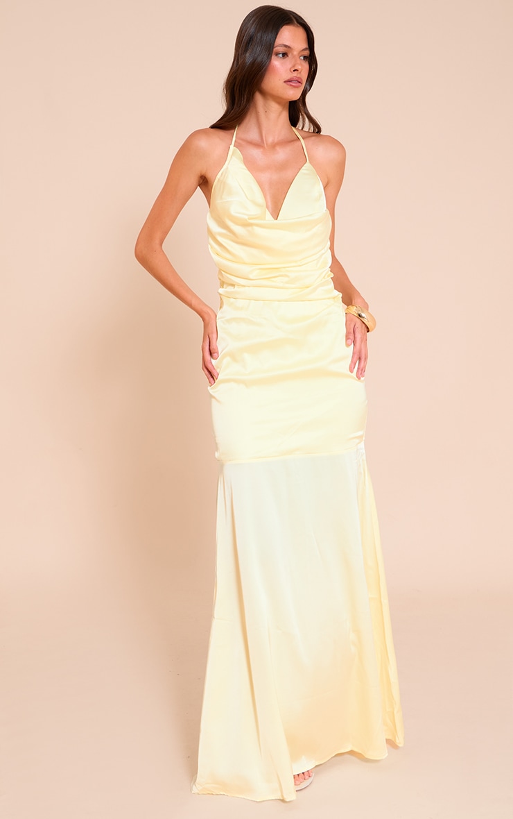 Lemon Satin Asymetric Drape Maxi Dress image 1