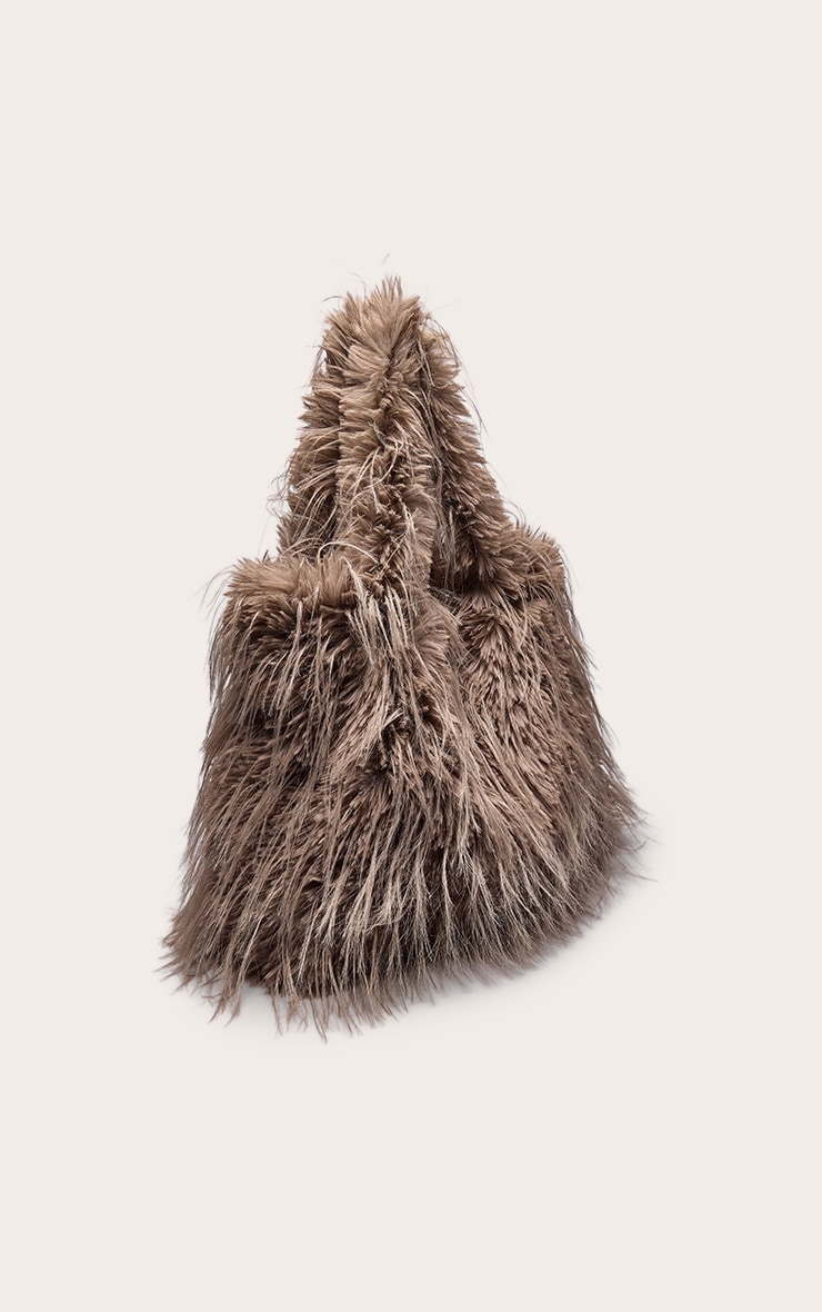 Mocha Shaggy Faux Fur Shaggy Tote Bag image 3