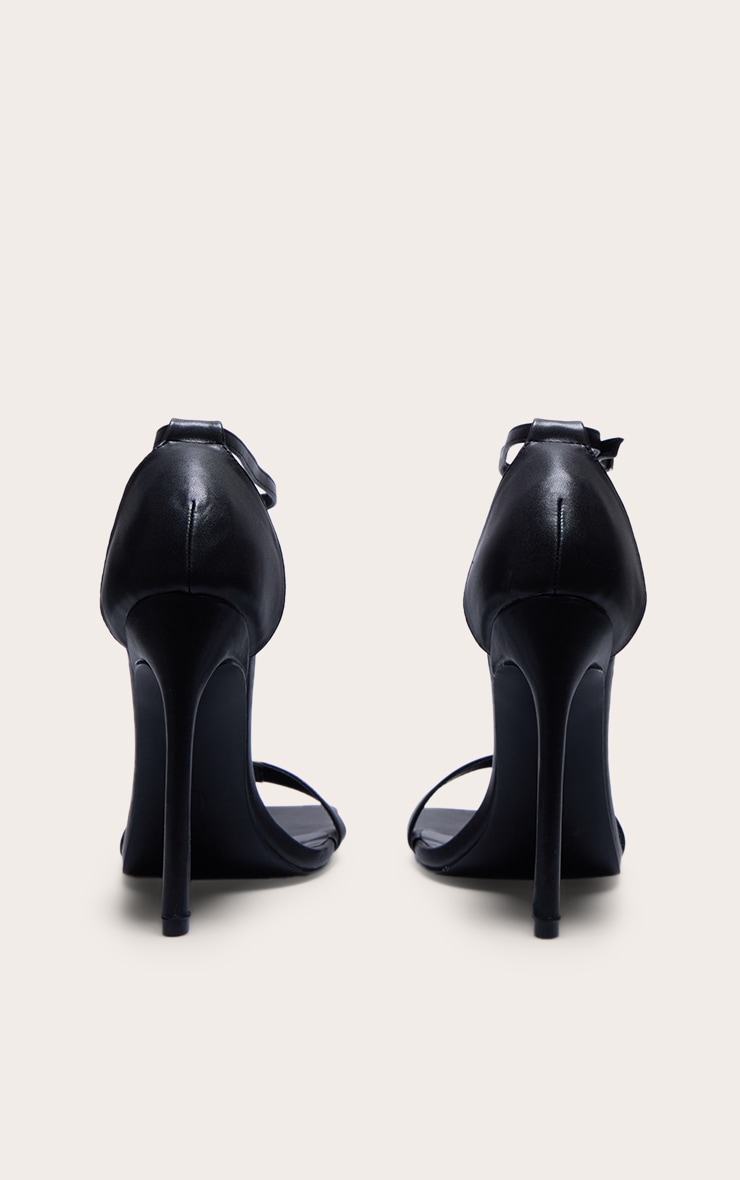 Black WIDE FIT Pu Barely There Strappy Heeled Sandals image 3