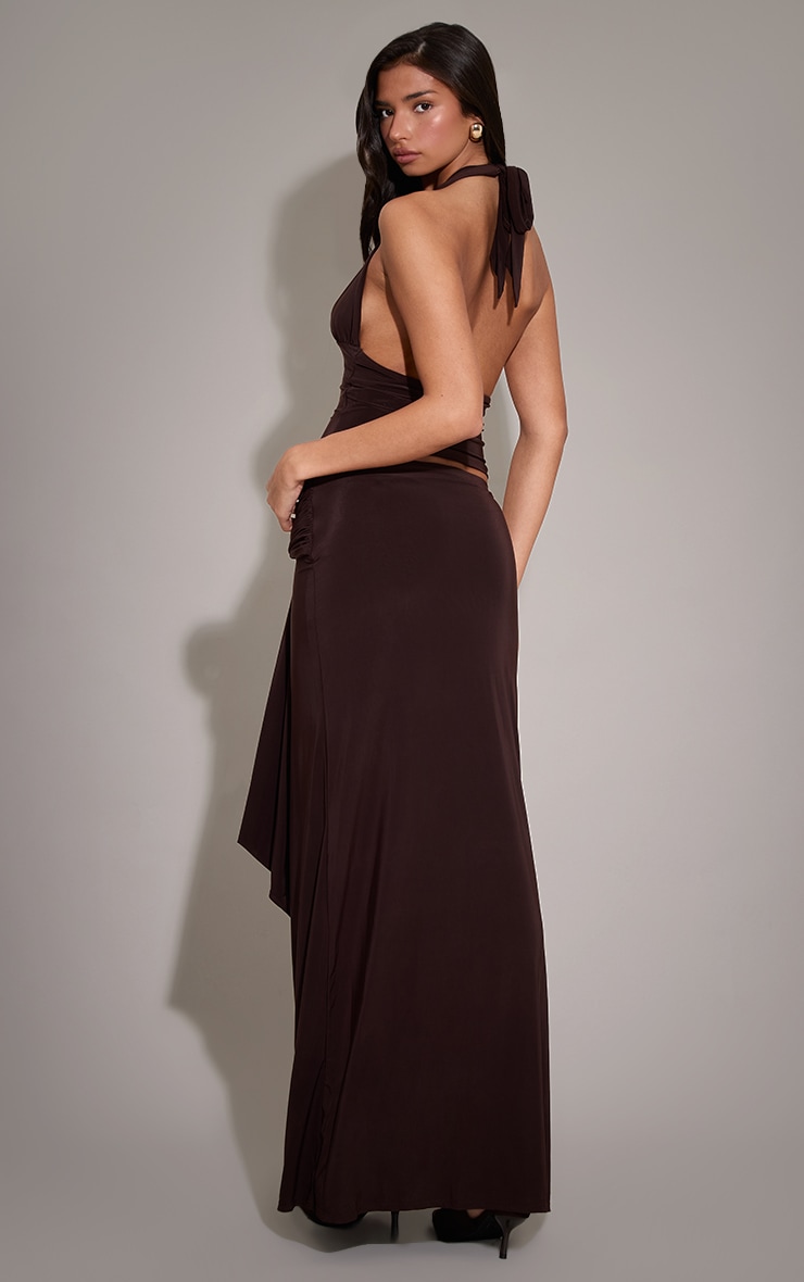 Chocolate Slinky Trim Detail Maxi Skirt image 3