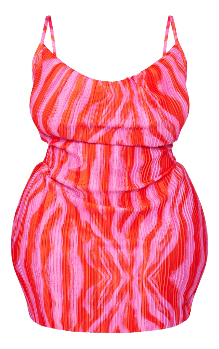 Plus Pink Zebra Printed Plisse Cowl Neck Bodycon Dress image 5