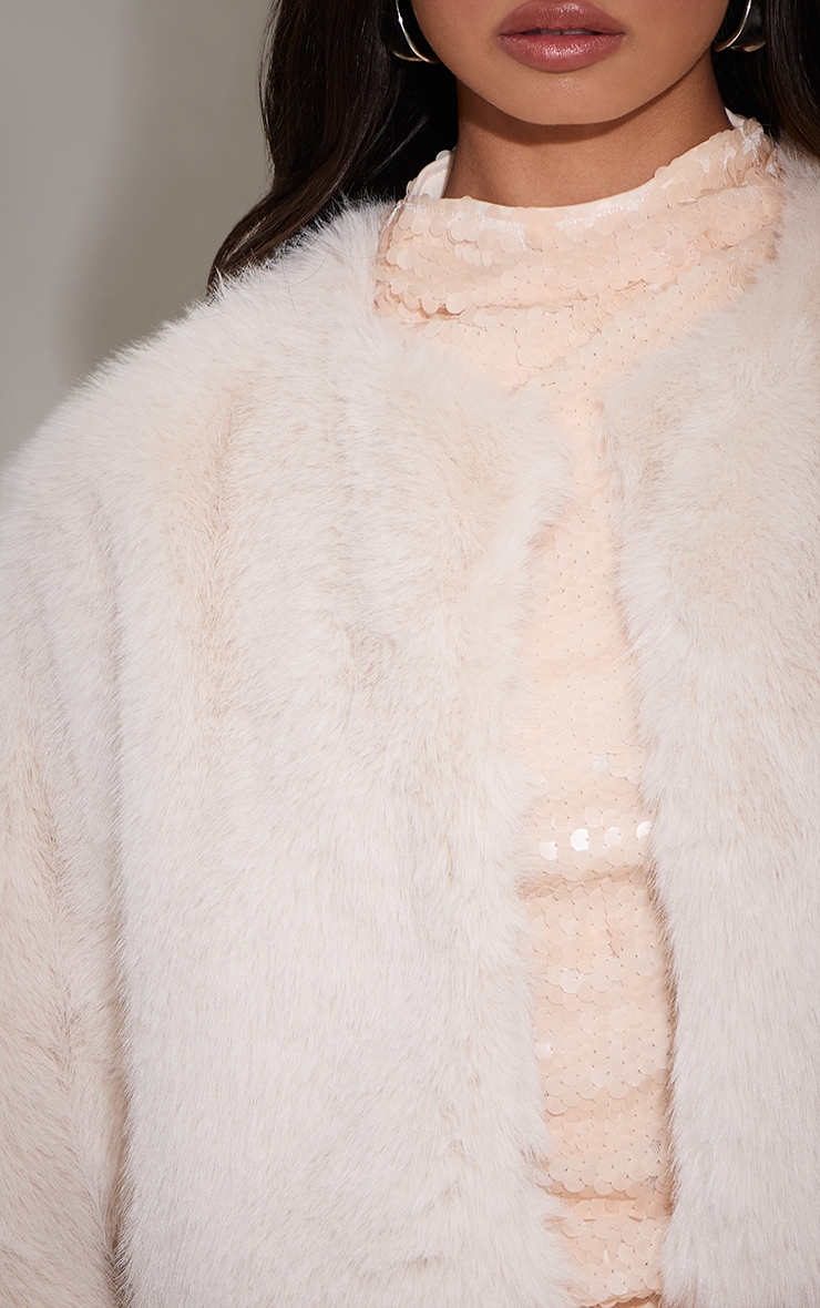 Cream Cropped Faux Fur Coat image 4